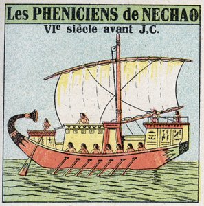 Schiffe und Schiffe: phönizische Seeleute im Dienst des Pharaos Necho im 7. Jahrhundert v. Chr. Anonyme Illustration von 1925. Private Sammlung. von Anonymous Anonymous