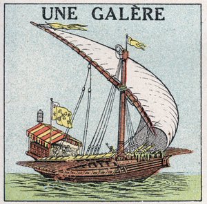 Schiffe und Schiffe: eine Galeere. Anonyme Illustration von 1925. Private Sammlung. von Anonymous Anonymous