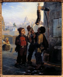 Kleiner Schornsteinfeger, der Wasser aus einer Pumpe am Quai du Louvre schöpft von Anonymous Anonymous