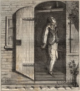 Selbstmord im Rochefort Bagne im Jahr 1840. Gravur in „Histoire des bagnes depuis leur création à nos jours“ (1877) von Pierre Zaccone. Private Sammlung.