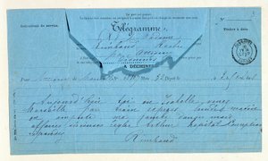 Telegramm von Rimbaud an seine Mutter, Marseille, 22. Mai von Anonymous Anonymous