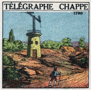 Telegraf: Telegraf von Claude Chappe (1765-1805) im Jahr 1790. Anonyme Illustration von 1925. Private Sammlung. von Anonymous Anonymous