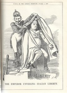 Der Kaiser enthüllt die italienische Freiheit. Aus der Zeitschrift Punch