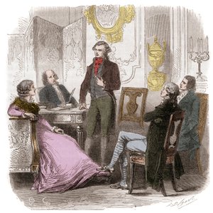 Die Girondisten bei Madame Roland - Treffen der Girondisten bei Madame Roland (Manon (Jeanne Marie) Roland Philipon) (1754-1793) - Gravur in „Histoire des Girondins“ von Alphonse de Lamartine (1790-1869) 1865-1866 - private Sammlung von Anonymous Anonymous
