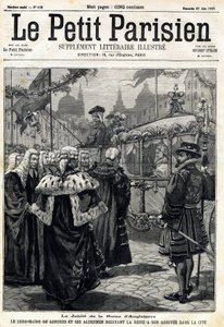 Das Jubiläum der Königin von England Victoria: der Lord Mayor von London Horatio Davies (1819-1901) und seine Stadträte empfangen die Königin in der Stadt. In „Le Petit Parisien“ am 27.06.1897 von Anonymous Anonymous