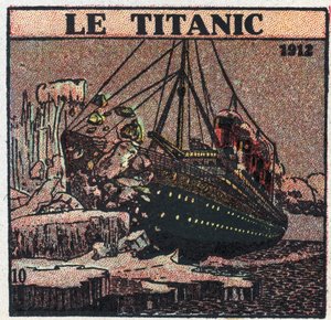 Die T.S.F.: der Untergang der Titanic im Jahr 1912. Notsignale wurden vom T.S.F.-Posten des Schiffes nach dem Zusammenstoß mit einem Eisberg gesendet. Anonyme Illustration von 1925. Private Sammlung.