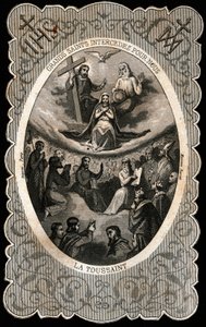 Die Jungfrau Maria mit der Heiligen Dreifaltigkeit (Gott, Jesus Christus und die Taube des Heiligen Geistes). 19. Jahrhundert