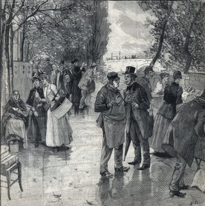 Der Buchhändler-Spaziergang an den Ufern der Quais in Paris. Gravur in Le Petit Parisien am 30.10.1892. Private Sammlung von Anonymous Anonymous