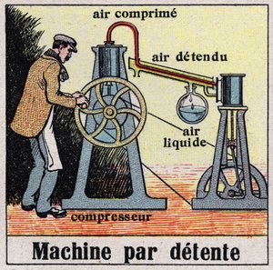 Die Kälteindustrie: Maschine durch Entspannung. Anonyme Illustration von 1925. Private Sammlung. von Anonymous Anonymous
