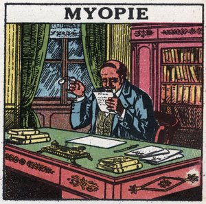 Das Auge: Person, die an Kurzsichtigkeit leidet. Anonyme Illustration von 1925. Private Sammlung. von Anonymous Anonymous