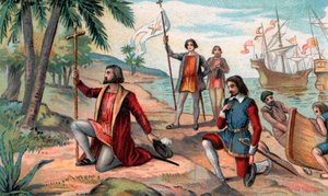 Die Landung von Christoph Kolumbus (Christoph Kolumbus, Cristoforo Colombo, Cristobal Colon) (1451-1506) in der Neuen Welt