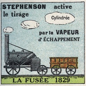 Die Lokomotive: die Rocket, erfunden von George Stephenson (1781-1848) im Jahr 1829. Anonyme Illustration von 1925. Private Sammlung. von Anonymous Anonymous