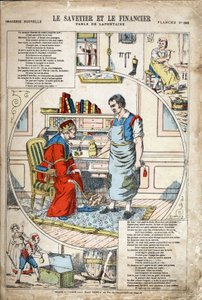 Der Sparer und der Finanzier. Anonyme Illustration für Les Fables von Jean de La Fontaine. Imaging von Pont-a-Mousson, um 1880. Private Sammlung.