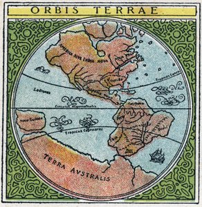 Zeit: Orbis Terrae. Der Globus mit Äquator und den Tropen. Anonyme Illustration von 1925. Private Sammlung.