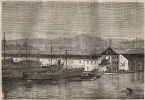 Das Toulon-Bagne im 19. Jahrhundert. Gravur in „Histoire des bagnes depuis leur création à nos jours“ (1877) von Pierre Zaccone (1817-1895). Private Sammlung.