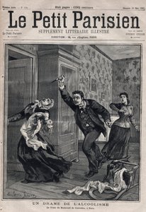 Verschiedene Fakten: ein Drama des Alkoholismus - Das Verbrechen am Boulevard de Courcelles in Paris - Gravur in „Le Petit Parisien“ von 1891 - Private Sammlung