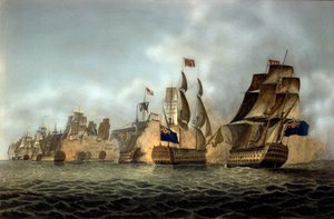 Ansicht der Schlacht von Kap St. Vincent am 14.02.1797. Gravur von 1798 von Anonymous Anonymous