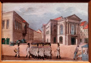 Ansicht des Prager Nationaltheaters zur Zeit der österreichischen Besatzung. Gravur und Aquarell, 18. Jahrhundert von Anonymous Anonymous
