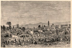 Ansicht der Stadt Erzurum in Armenien (heute Türkei). Gravur in „Les Missions Catholiques au XIXème Siècle“ von Louis-Eugène Louvet. Private Sammlung. von Anonymous Anonymous