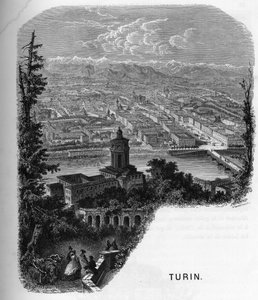Ansicht der Stadt Turin, Italien. Gravur von 1859 in „Die Galerien Europas - Italien“ von Armengaud. Private Sammlung von Anonymous Anonymous
