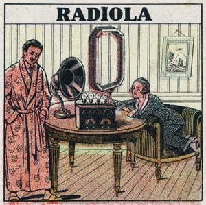 Drahtlose Telefonie: Radiola-Radio. Anonyme Illustration von 1925. Private Sammlung. von Anonymous Anonymous