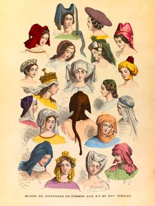 Frauenfrisuren im 15. und 16. Jahrhundert (Gravur)