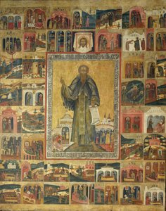 Heiliger Kyrill vom Weißen See mit Szenen aus seinem Leben, 17. Jahrhundert von Anonymous Russian icon painter