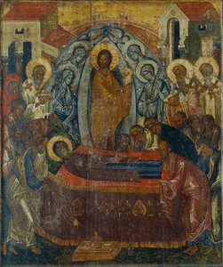 Die Entschlafung der Jungfrau Maria, frühes 15. Jahrhundert von Anonymous Russian icon painter