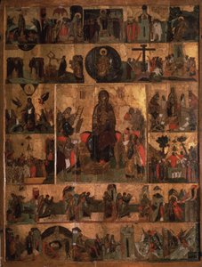 Die Verherrlichung der Jungfrau Akathist-Hymne an die Allerheiligste Theotokos, 14. Jahrhundert von Anonymous Russian icon painter