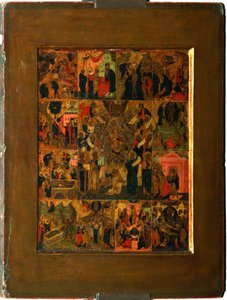 Die Verherrlichung der Jungfrau Akathist-Hymne an die Allerheiligste Theotokos, frühes 17. Jahrhundert von Anonymous Russian icon painter
