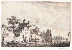 Stadtmauer an einem Fluss von Anthonie Waterloo