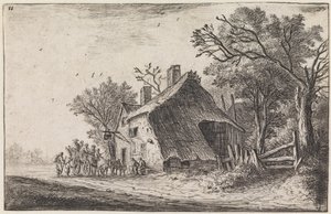 Die Ankunft der Reisenden am Gasthaus (Nr. 2 aus einer Serie von 12 Drucken) von Anthonie Waterloo