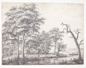 Flusslandschaft mit Mann in einem Boot von Anthonie Waterloo