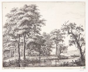 Flusslandschaft mit Mann in einem Boot von Anthonie Waterloo