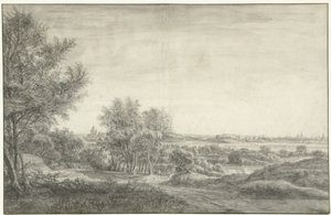 Blick aus den Dünen auf Haarlem mit Ruine des Hauses zu Kleef von Anthonie Waterloo