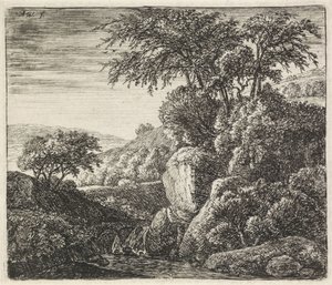 Landschaft mit einem kleinen Wasserfall von Anthonie Waterloo
