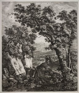 Sechs große aufrechte Landschaften mit Szenen aus dem Alten Testament: Tobias und der Engel von Anthonie Waterloo