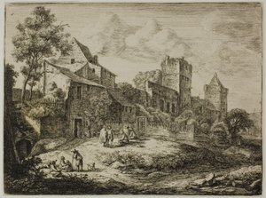 Der Hof vor dem Gasthof, aus Zwölf Landschaften von Anthonie Waterloo
