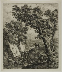 Tobias und der Engel, aus sechs Landschaftsmotiven aus dem Alten Testament von Anthonie Waterloo
