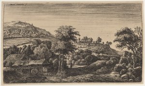 Wassermühle am Fuße eines Hügels von Anthonie Waterloo