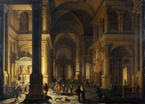 Das Innere einer protestantischen Kirche bei Nacht von Anthonie de Lorme