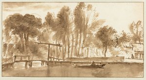 Bewaldete Flusslandschaft mit Zugbrücke von Anthonie van Borssom (attributed to)
