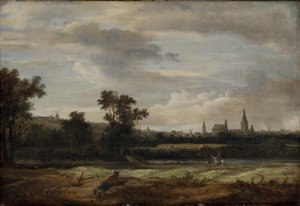 Landschaft mit Blick auf eine Stadt von Anthonie van Borssom