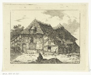 Mann sitzend auf einem Hügel vor einem Haus in Staphorst von Anthonie van den Bos
