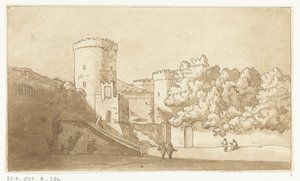 Mauer einer Burg mit Türmen von Anthonie van den Bos