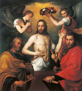 Der auferstandene Christus mit den Heiligen Petrus und Paulus von Anthonis van Dashorst Mor
