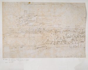 Blatt mit Studien der Paläste von Hampton Court und Richmond und der umliegenden Landschaft
