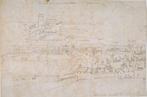 Blatt mit Studien der Paläste von Hampton Court, Richmond und Umgebung, ca. 1560er Jahre von Anthonis van den Wyngaerde