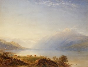 Rinder an einem See mit Bergen im Hintergrund von Anthony Vandyke Copley Fielding