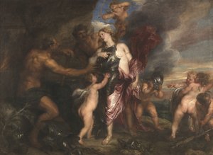 Thetis erhält die neue Rüstung für Achilles in der Schmiede des Vulkan von Anthony van Dyck